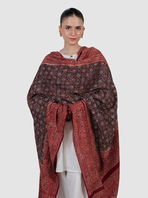 Huda Ajrak Chaadar - Two Tone - Black TASSUR