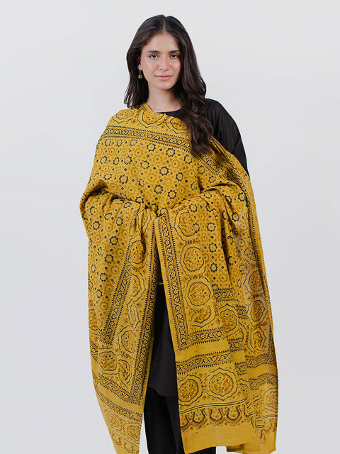 Huda Ajrak Chaadar - Two Tone - Yellow