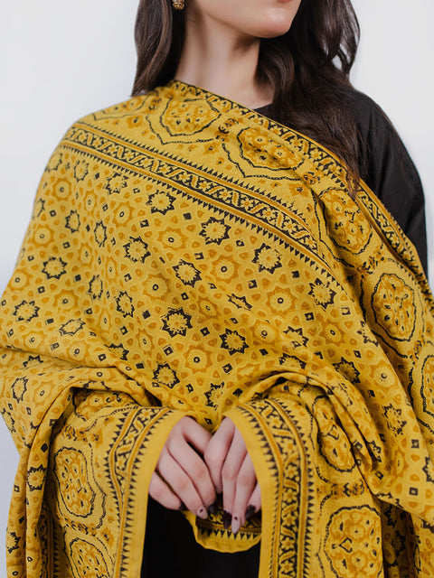 Huda Ajrak Chaadar - Two Tone - Yellow