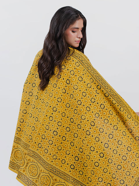 Huda Ajrak Chaadar - Two Tone - Yellow