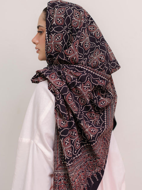 Mashal Ajrak Hijab - Black & Burgandy