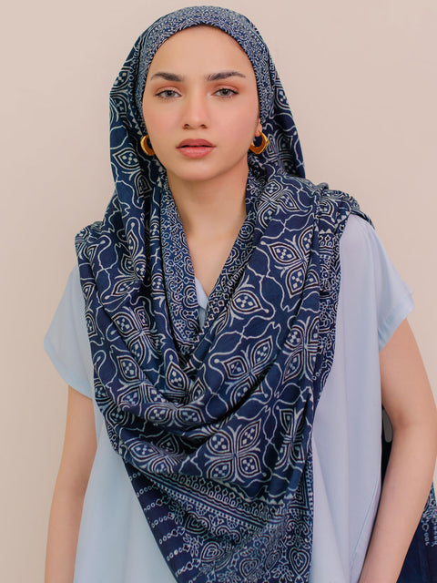 Mashal Ajrak Hijab Blue