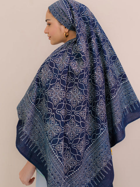 Mashal Ajrak Hijab Blue