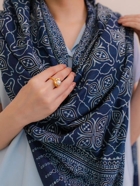 Mashal Ajrak Hijab Blue