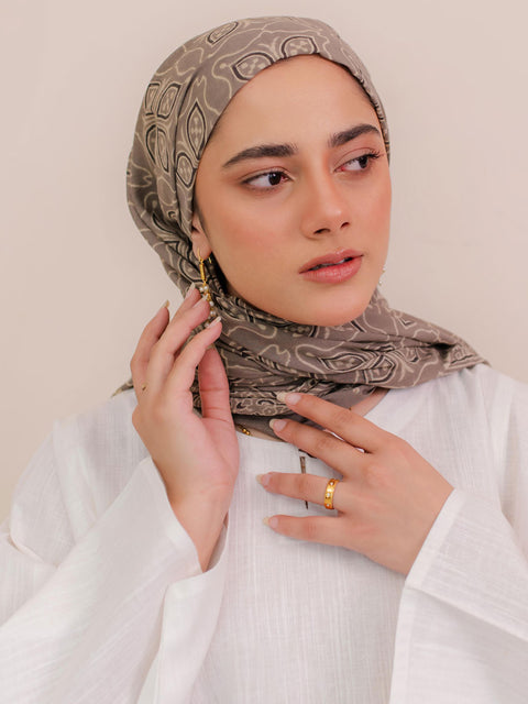 Mashal Ajrak Hijab - Grey