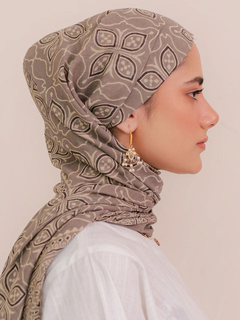 Mashal Ajrak Hijab - Grey