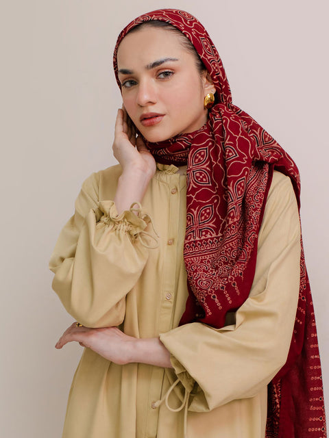 Mashal Ajrak Hijab - Maroon