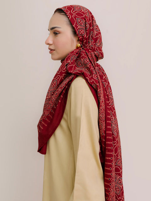 Mashal Ajrak Hijab - Maroon