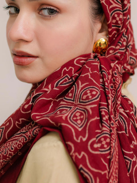 Mashal Ajrak Hijab - Maroon