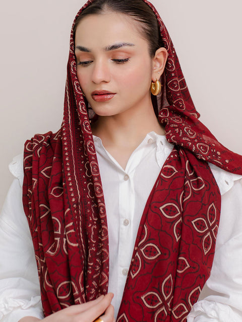 Mashal Ajrak Hijab - Red Kashi