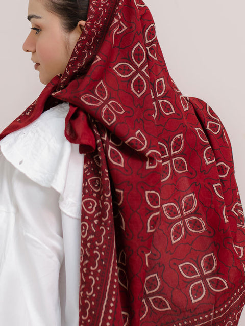 Mashal Ajrak Hijab - Red Kashi