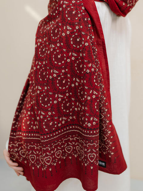 Meher Ajrak Hijab - Red Kashi