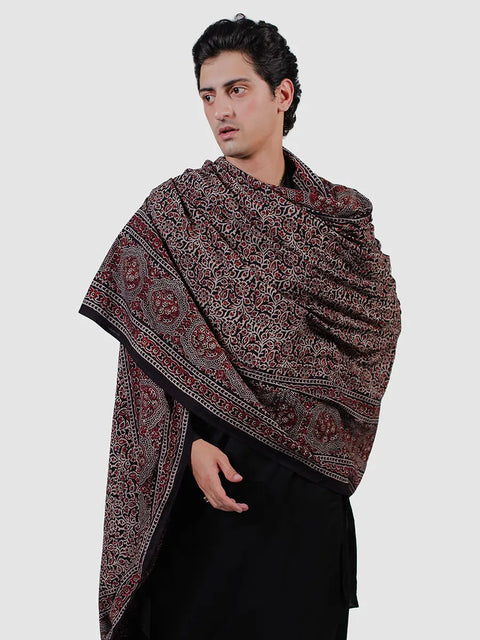 Hiba Ajrak Chaadar - Black & Burgandy (For Him) TASSUR