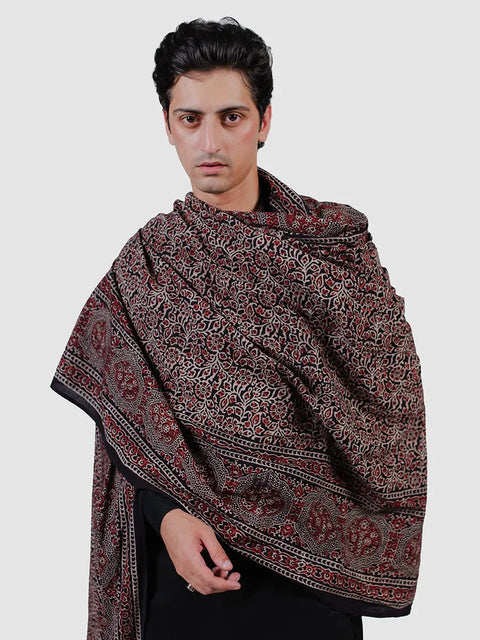 Hiba Ajrak Chaadar - Black & Burgandy (For Him) TASSUR