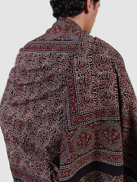 Hiba Ajrak Chaadar - Black & Burgandy (For Him) TASSUR