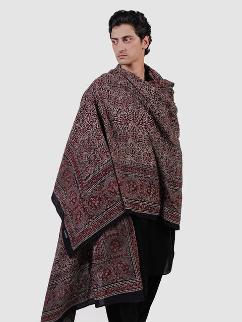 Hiba Ajrak Chaadar - Black & Burgandy (For Him) TASSUR