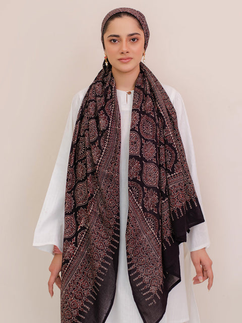 Parvaneh Ajrak Hijab - Black & Burgandy