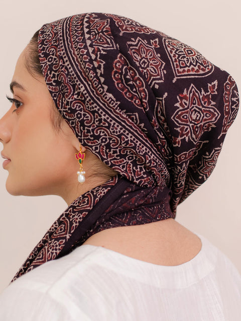 Parvaneh Ajrak Hijab - Black & Burgandy