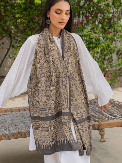 Qasr Ajrak Scarf - Grey