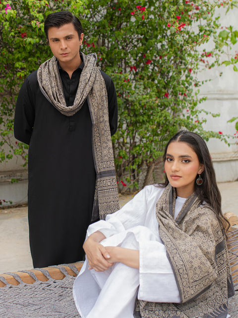 Qasr Ajrak Scarf - Grey