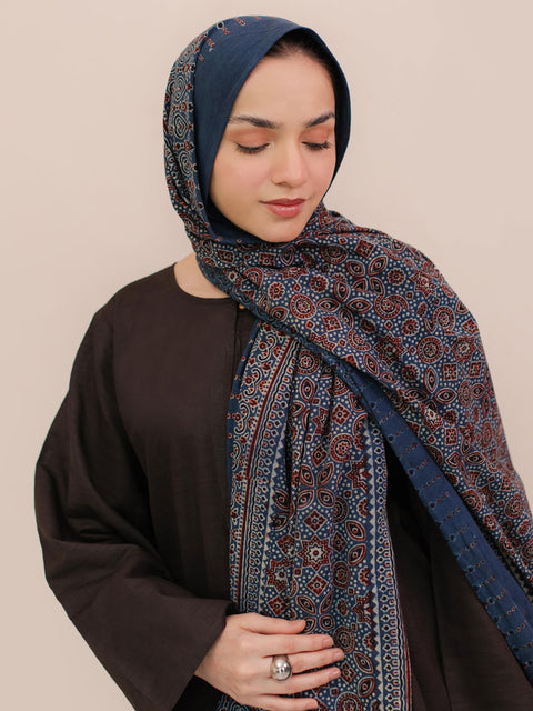 Wabasta Ajrak Hijab Blue Kashi