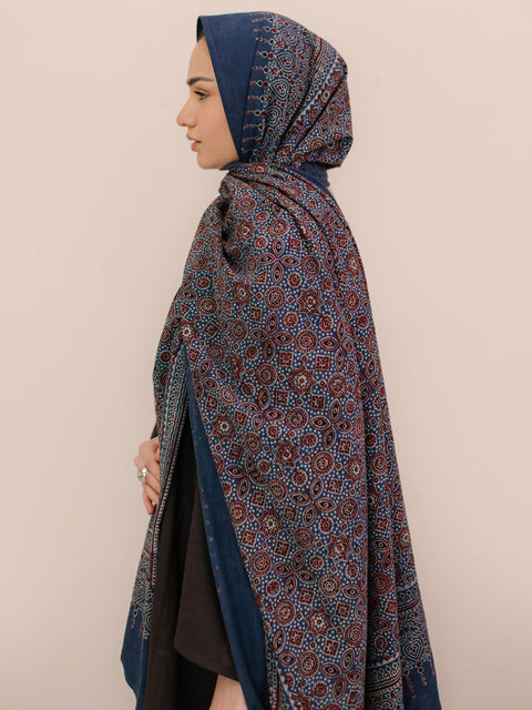 Wabasta Ajrak Hijab Blue Kashi