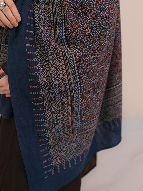 Wabasta Ajrak Hijab Blue Kashi