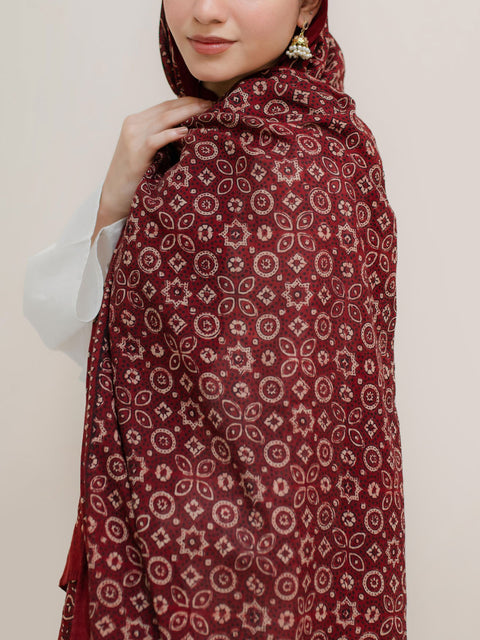 Wabasta Ajrak Hijab Red Kashi
