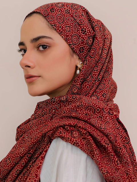 Wabasta Ajrak Hijab Maroon