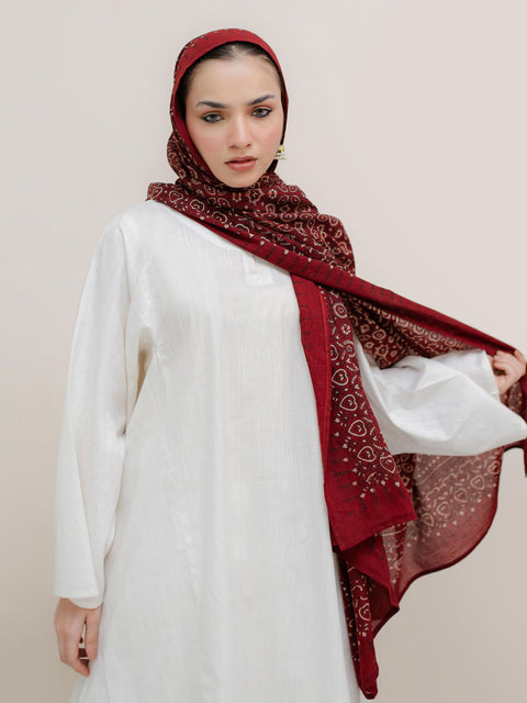 Wabasta Ajrak Hijab Red Kashi