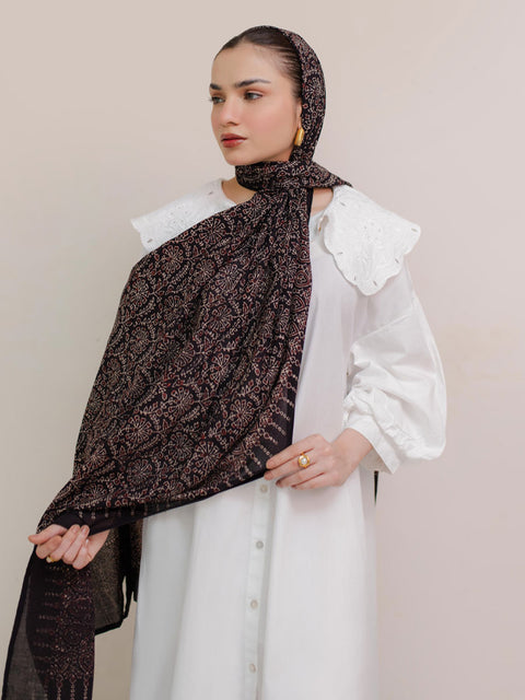 Meher Ajrak Hijab - Black & Burgandy