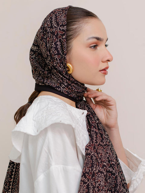 Meher Ajrak Hijab - Black & Burgandy